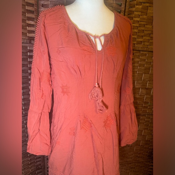 Monoreno dress Boho Large Orange Long sleeve Embroidered Design - Picture 3 of 9